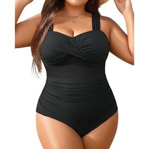 Yonique Plus Size 22W One Piece Swimsuit Tummy Control Bathing Suit Ruched Black